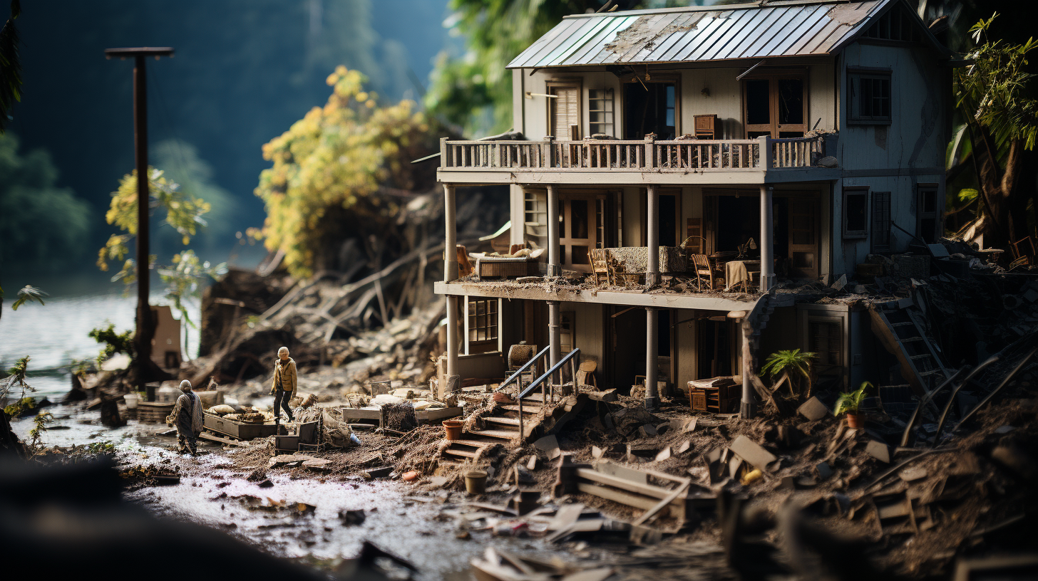 Family holding on tight during flood