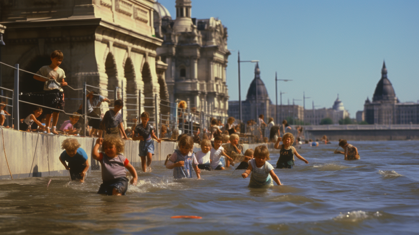 Flooded Budapest Quay during Winter