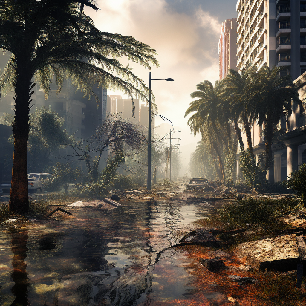 Abandoned Miami with Fires and Overgrowth