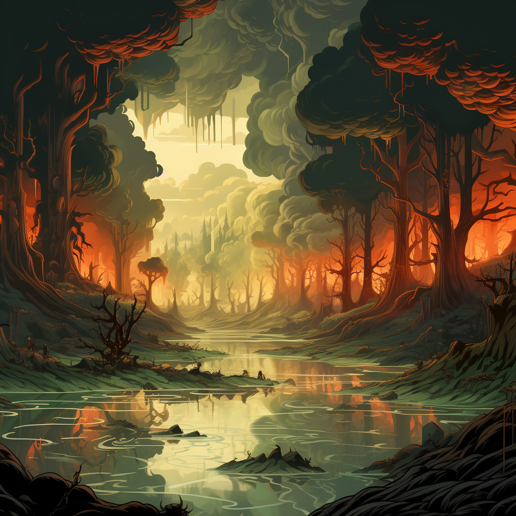 Illustration of a flooded forest