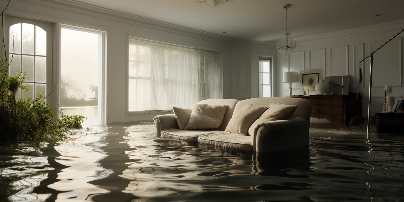 Flooded room with transparent water