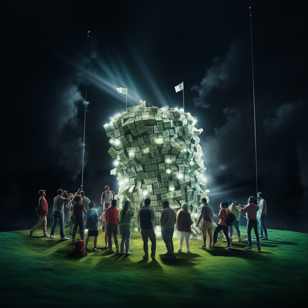 Group of People on Floodlit Golf Course