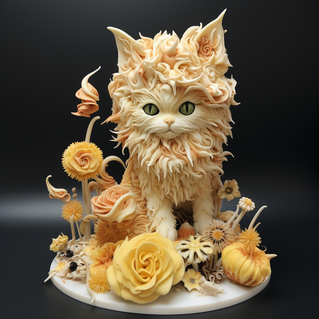 Adorable floofer, quirky conky, and impressive cat butter sculpture