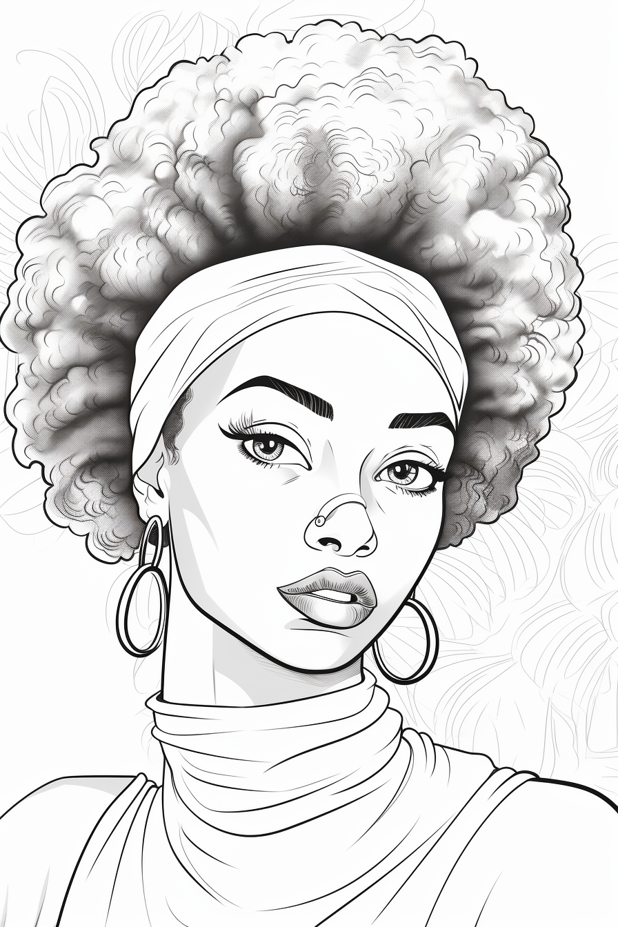 Coloring Page of African American Girl with Floral Background