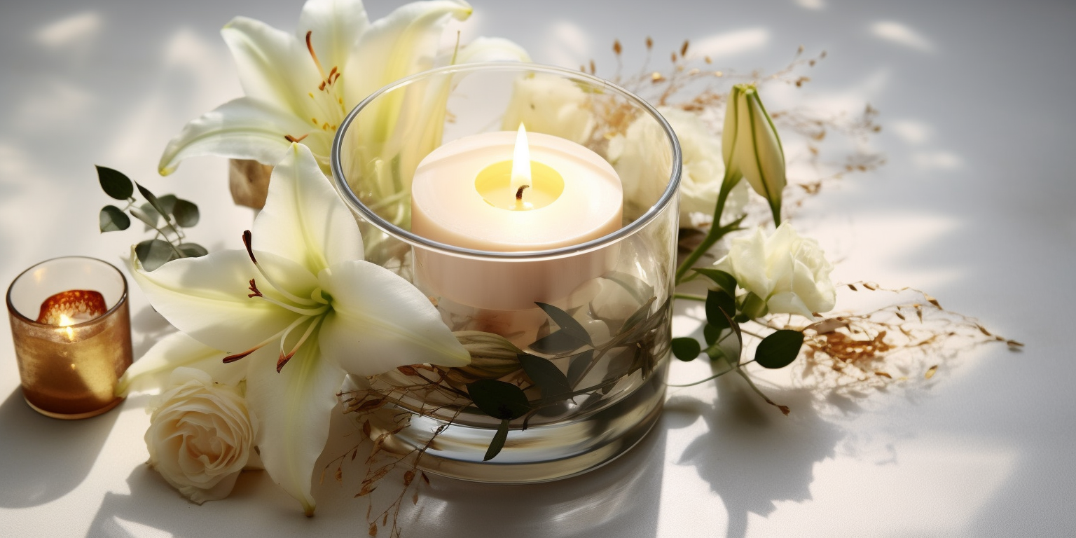 Floral Candle Decoration on Light Gray Background