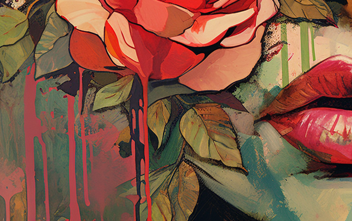 Floral Decoupage Femme Fatale Sad Atmosphere