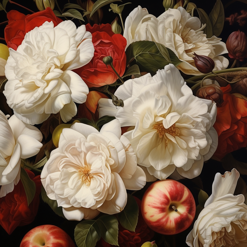 Close-up of Floral Dutch Still Life Painting