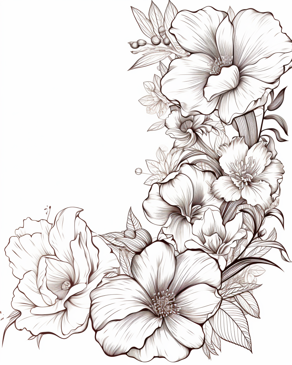 Beautiful floral line art border