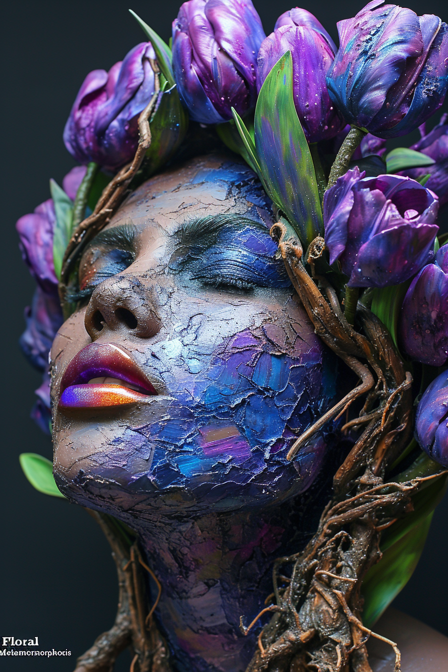 Abstract woman face transforming with nature and surrealism