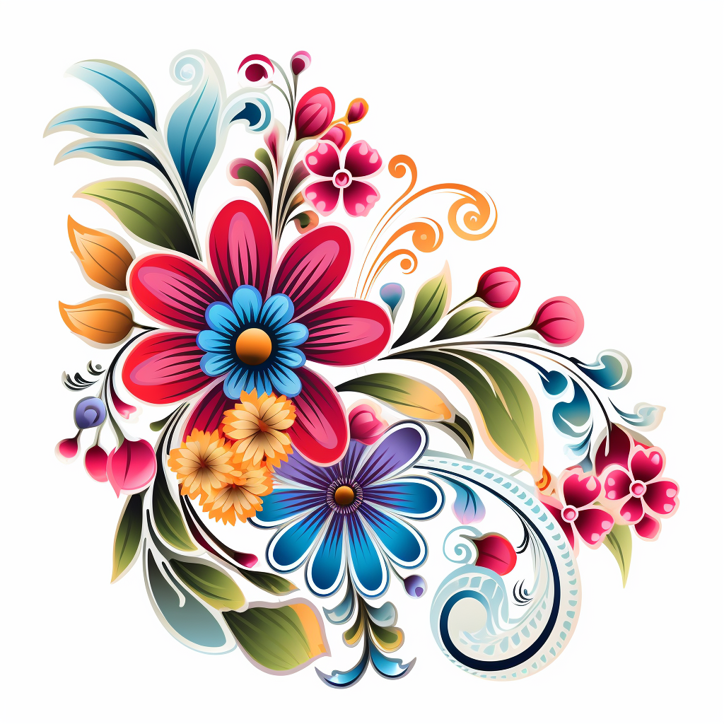 Colorful floral ornament sticker on white background