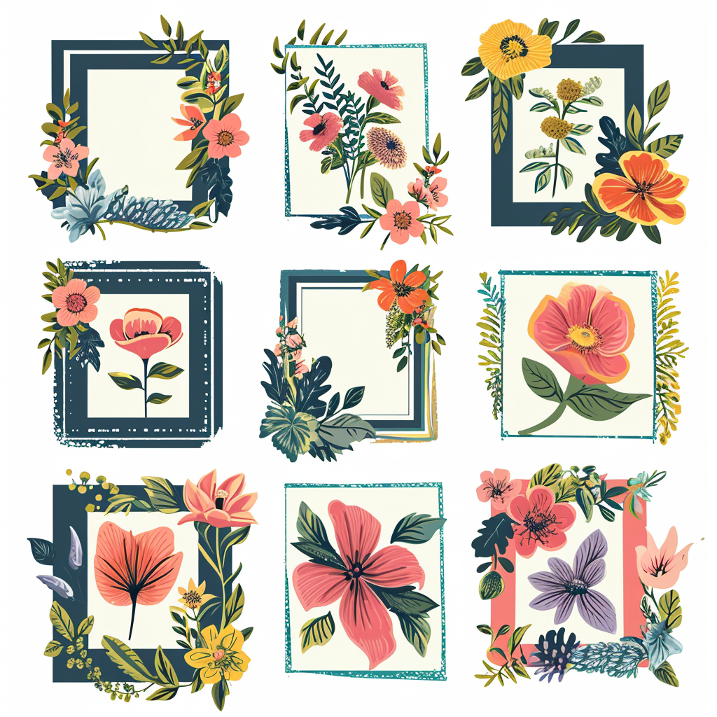 Colorful floral painting frames