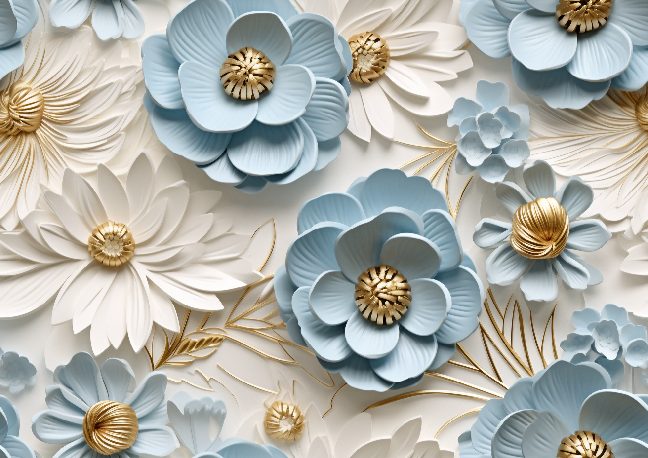 Pale Blue and Gold Floral Pattern