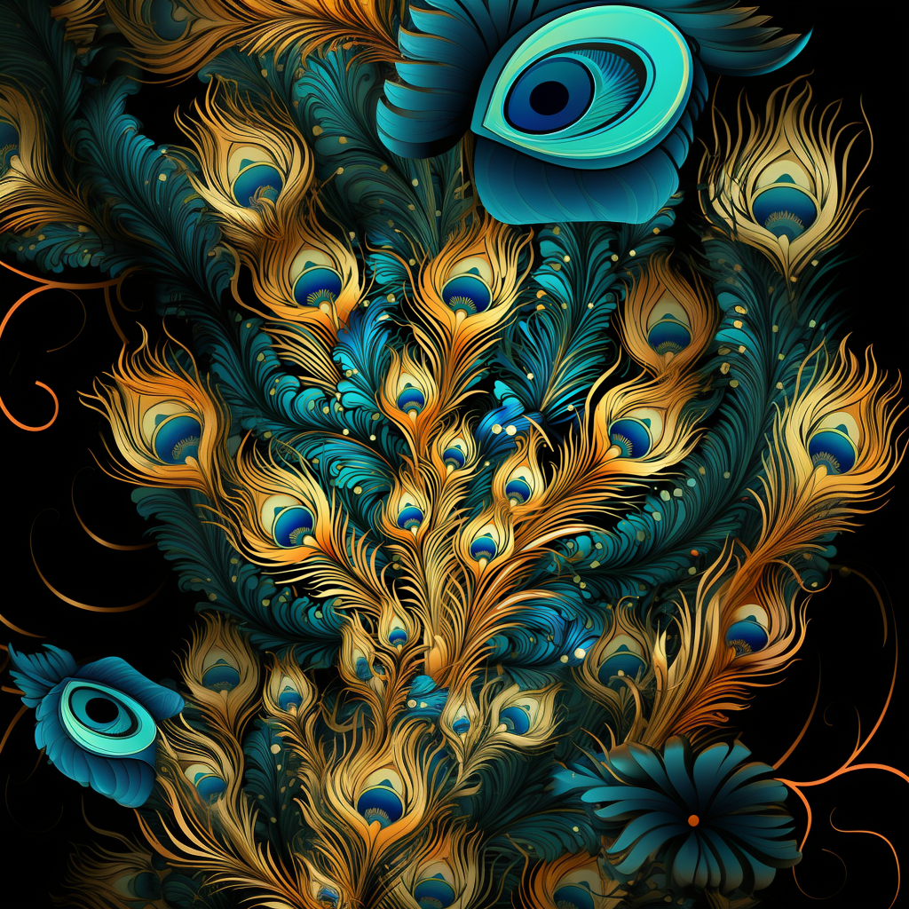 Floral Pattern in Peacock Colors inspired by Indian Royal Architecture Design