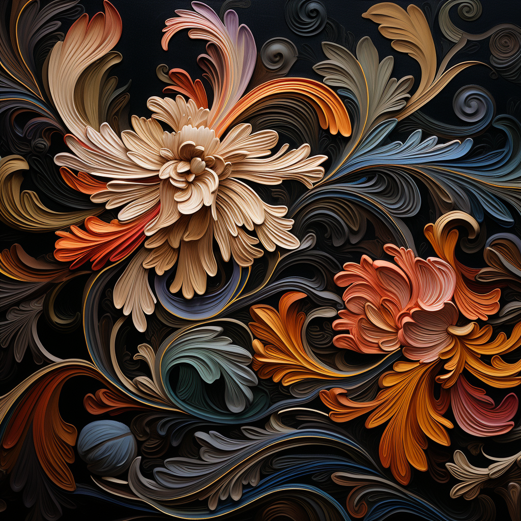 Abstract Colorful Floral Pattern on Black Fabric