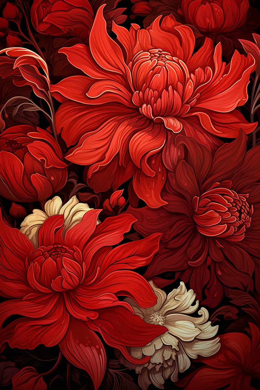 Art Nouveau Red Floral Pattern