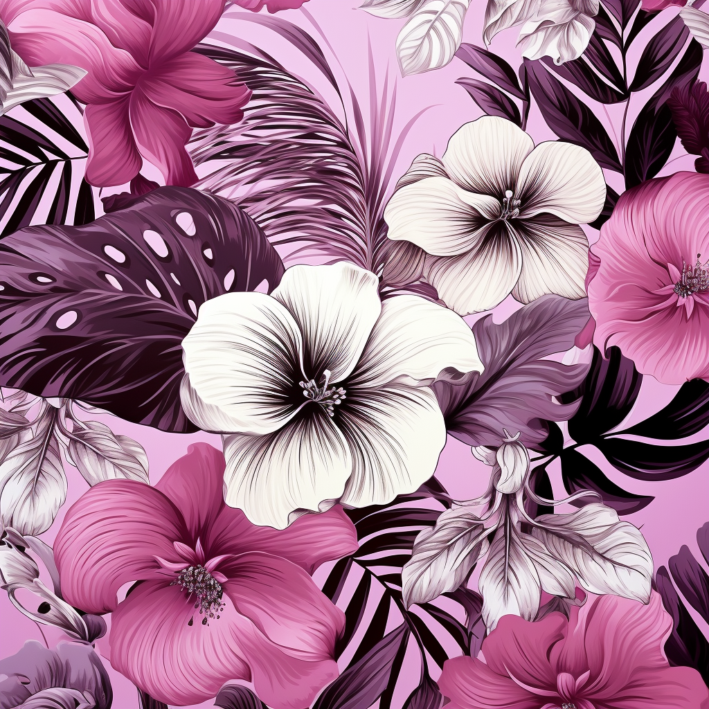 Floral pattern on pink backdrop with white leaves