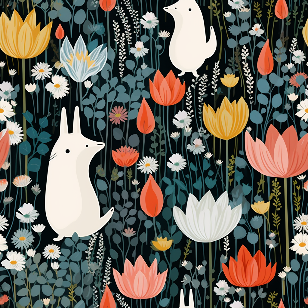 Colorful floral print in Moomin style