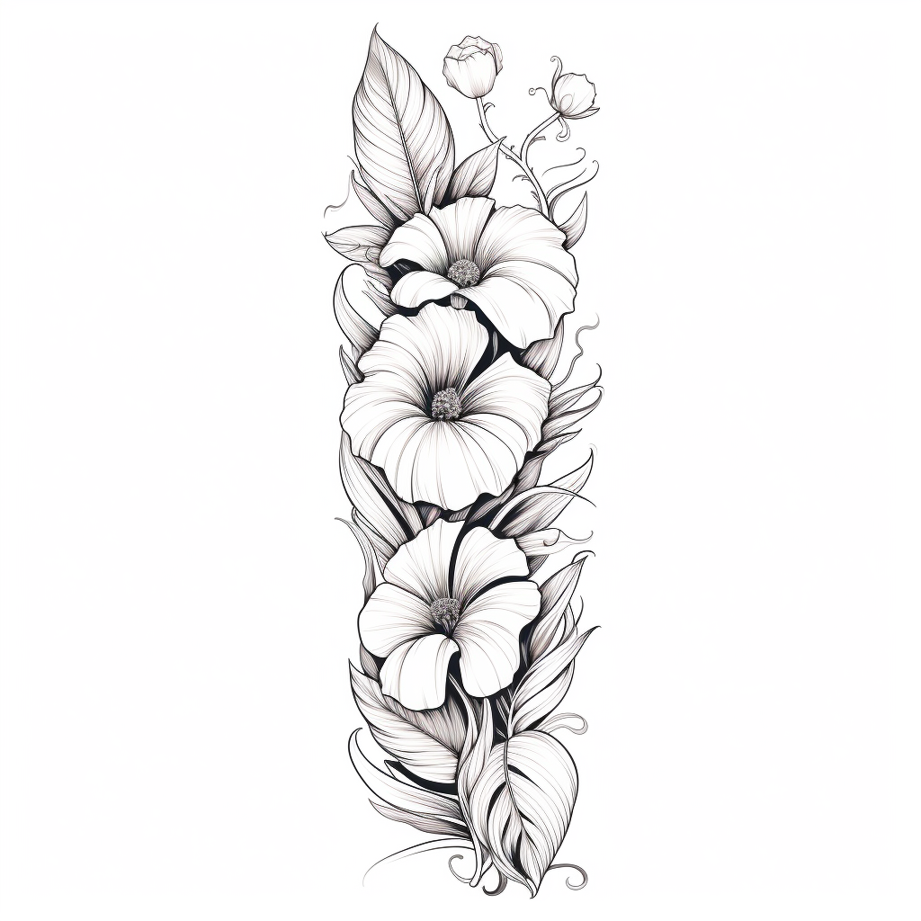 Minimal Floral Tattoo Sleeve Template with Real Flowers