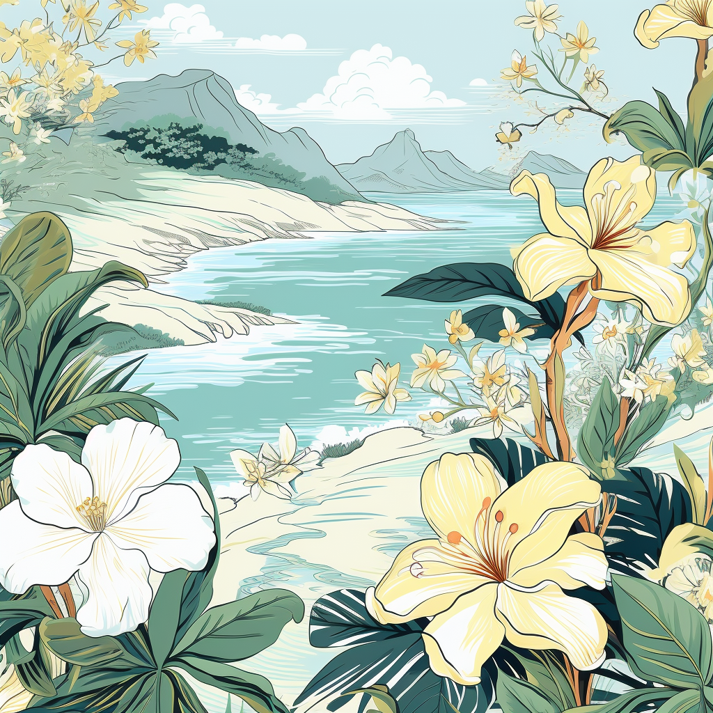 Delicate floral tropical ocean print details