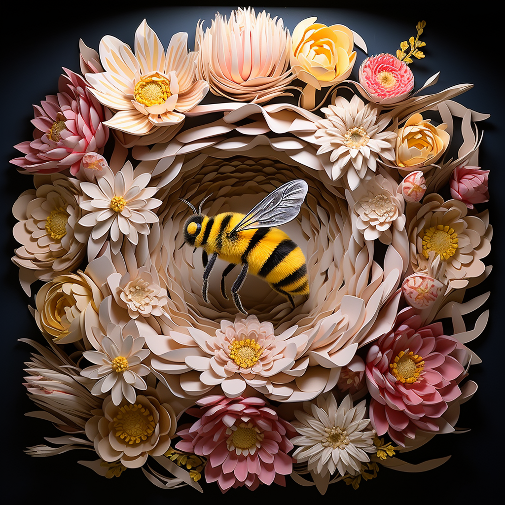 Beautiful 3D floral tunnel with bee