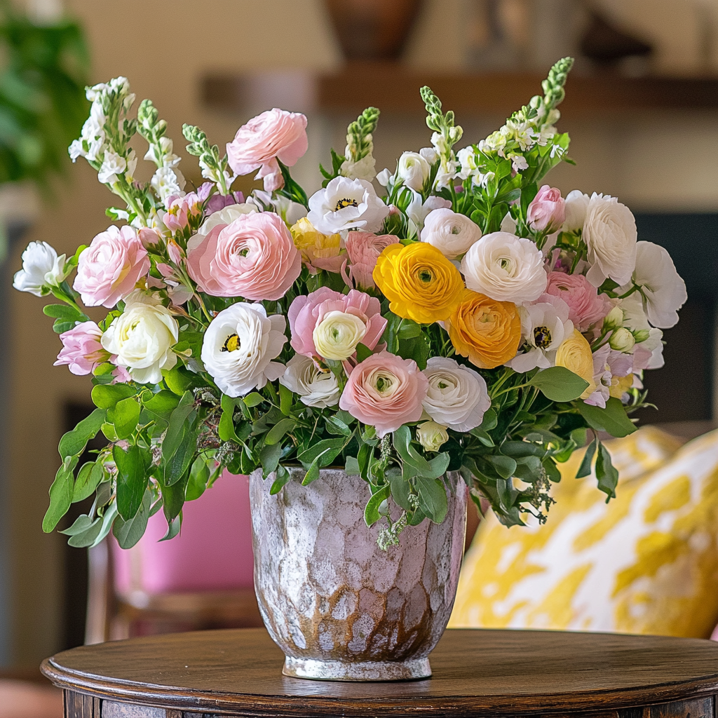 Rustic Metallic Vase with Flowers