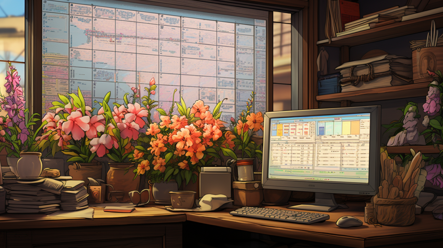 Beautiful flowers and FX trading charts