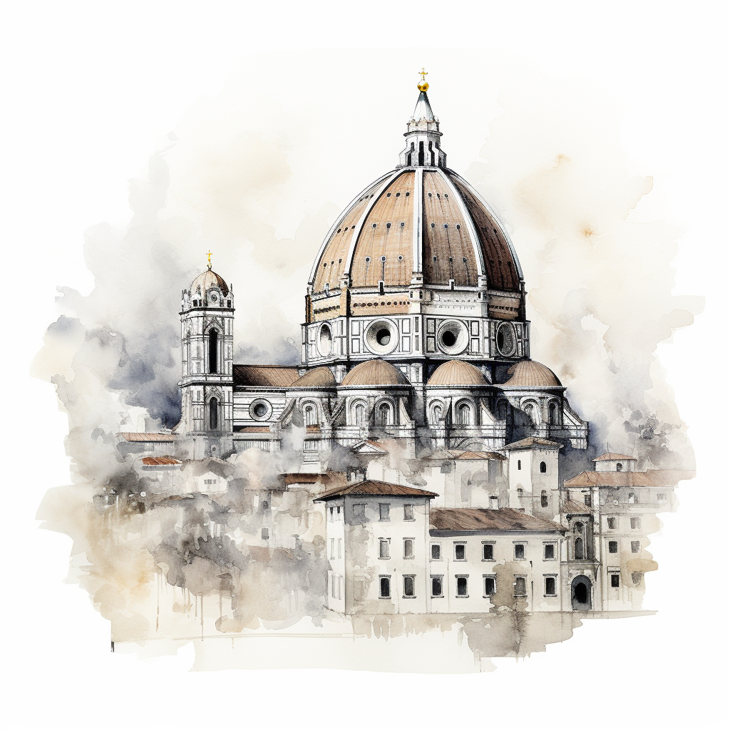 Monochrome watercolor sketch of Florence Duomo dome