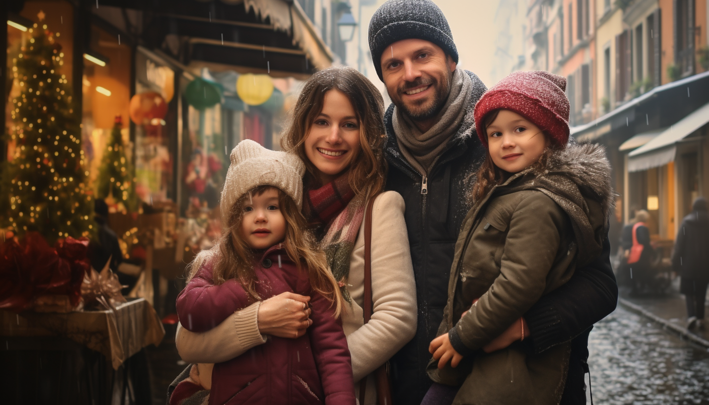 Smiling family enjoying winter festivities in Florence