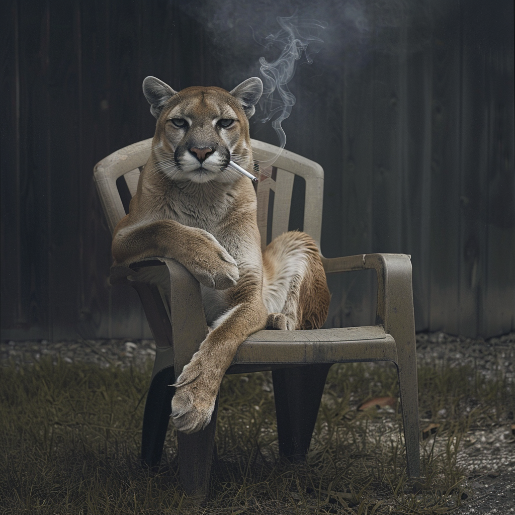 Florida cougar sitting smoking chair