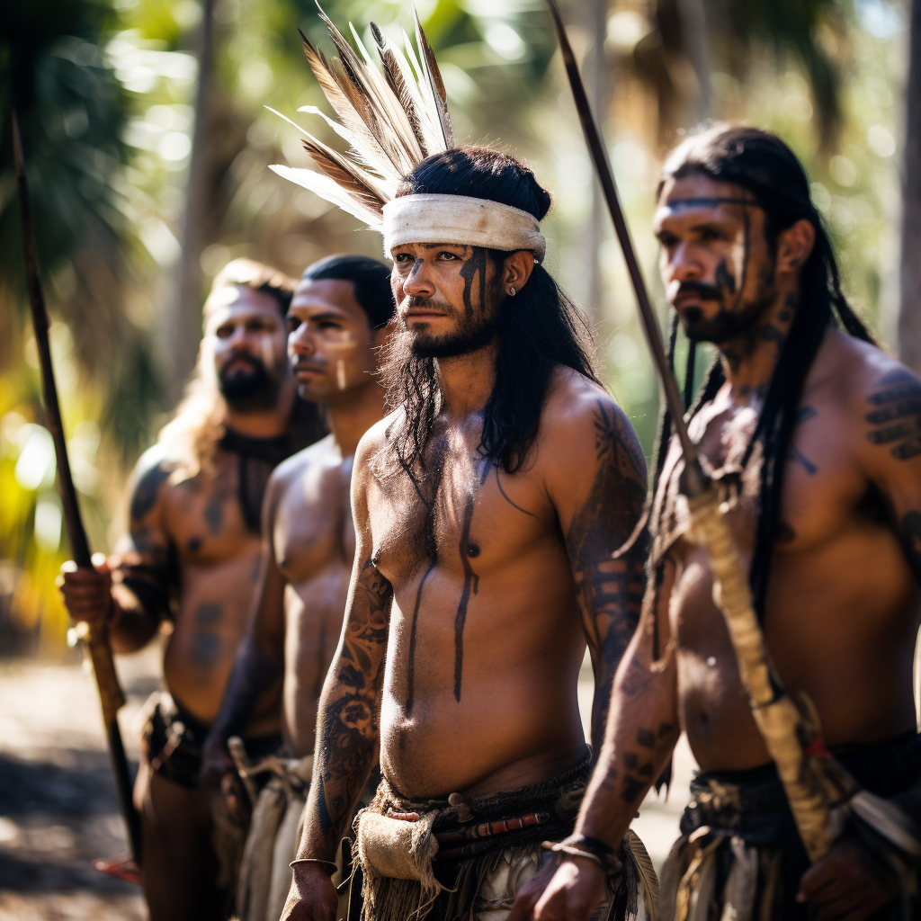 Native Aborigines warriors with spears