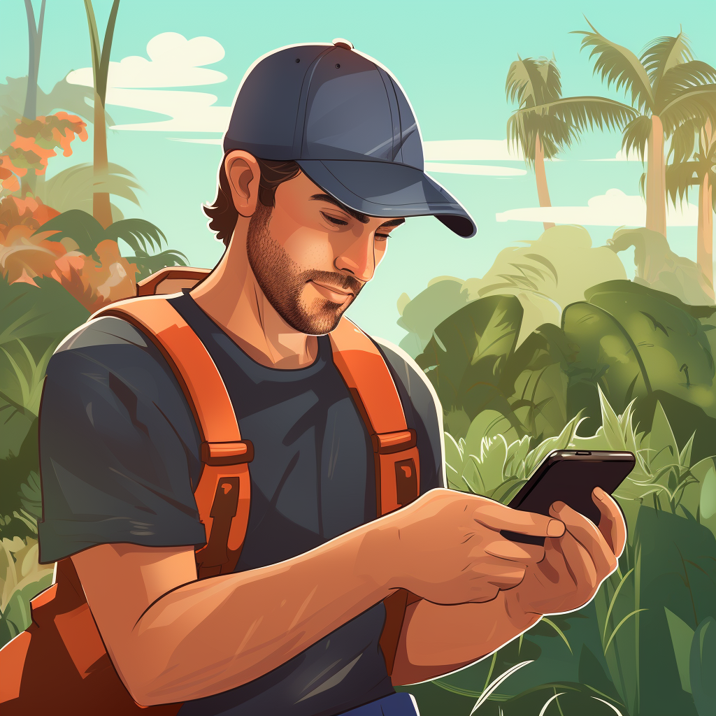 Latino landscaper using messaging app