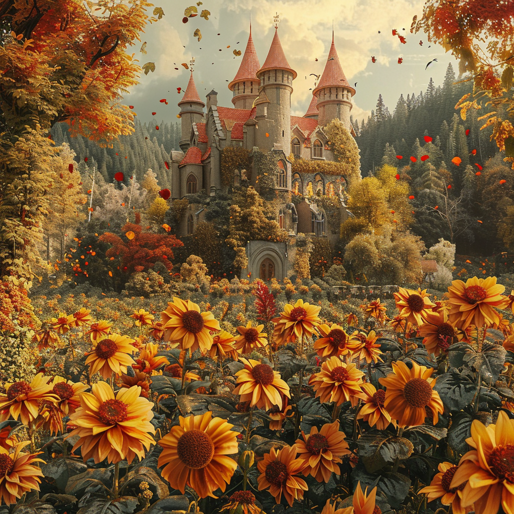 Beautiful flower-filled autumn castle