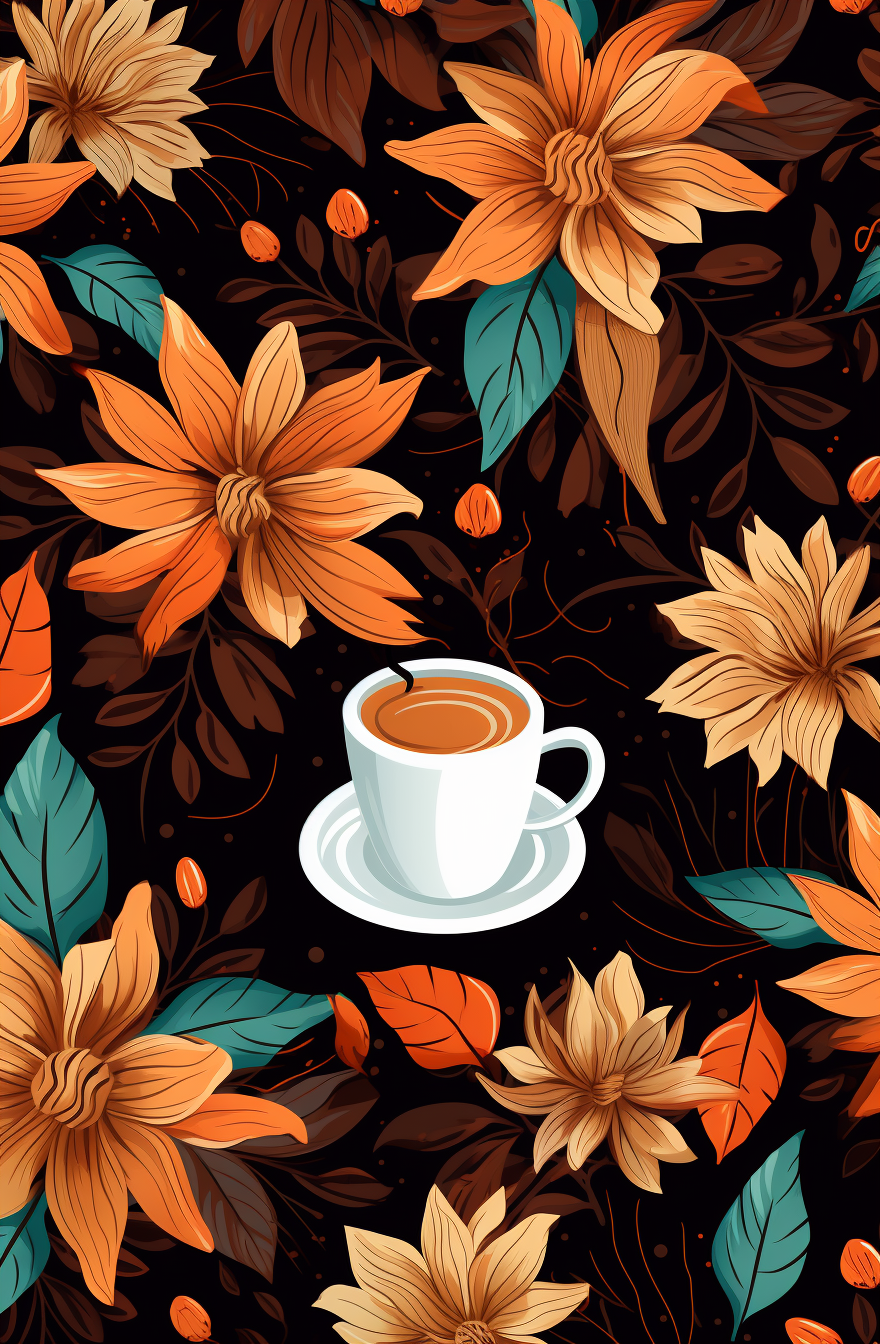 Beautiful flower and coffee pattern