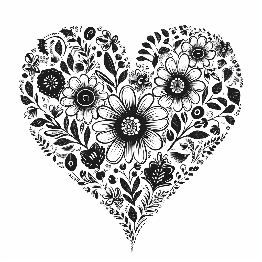 Hand drawn flower doodles heart shape