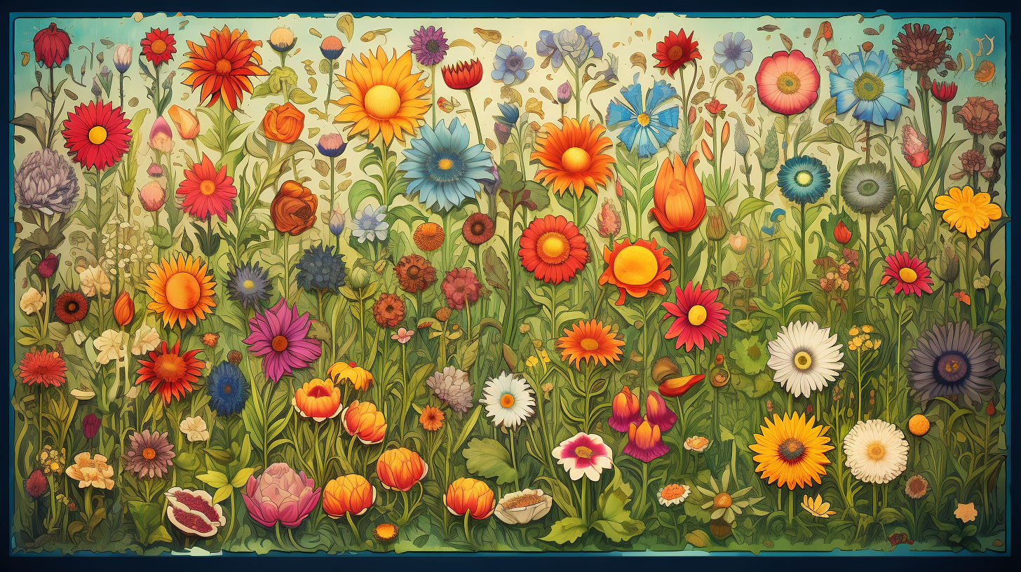 Colorful flower field board game cartoon