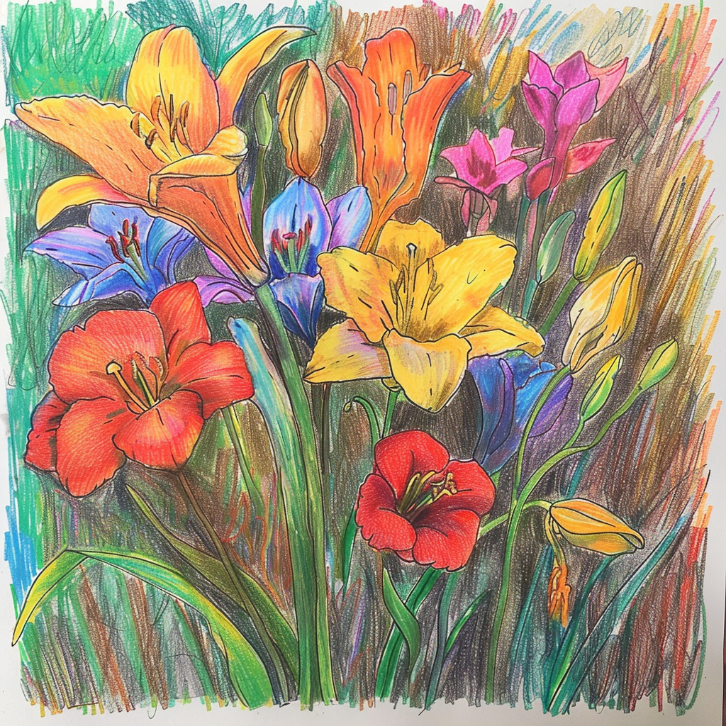 Vibrant Flower Garden Color Sketch