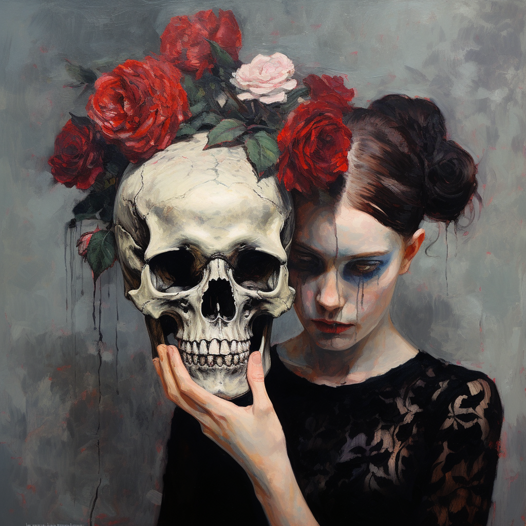 Flower girl with skull oil paint