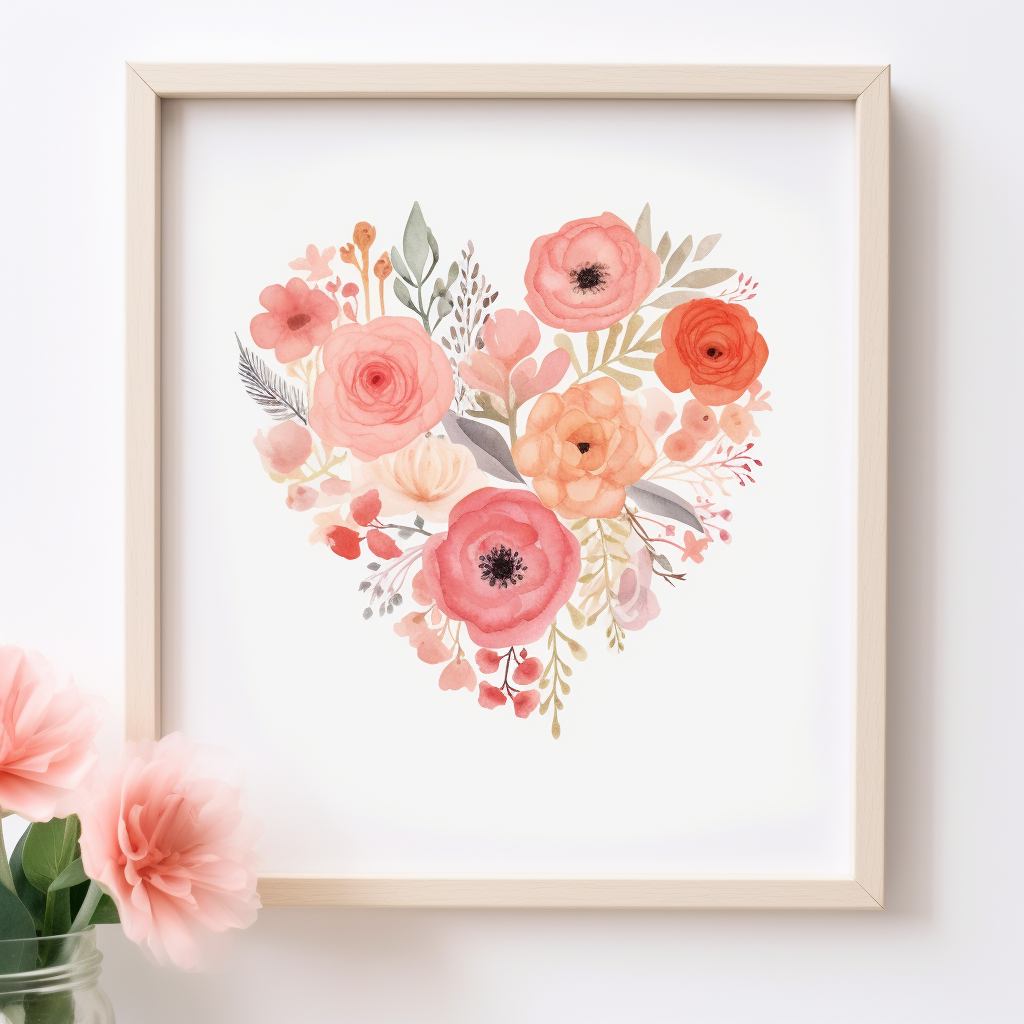 Flower Heart Print, Valentine's Day Art