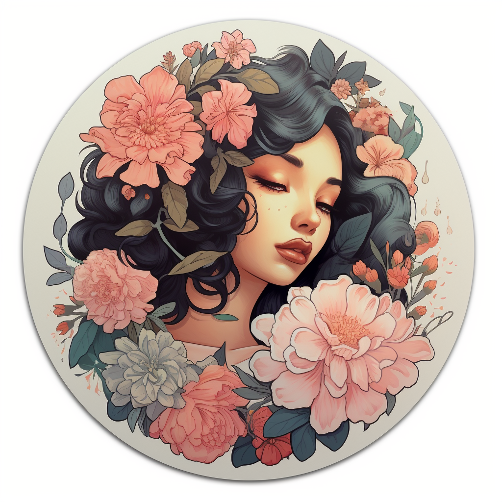 Circle sticker featuring flower design