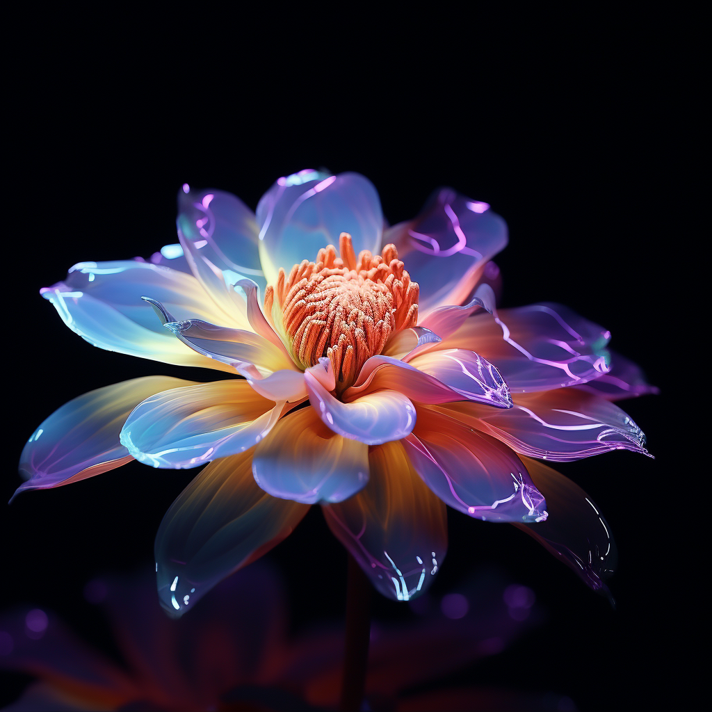 Colorful flower petals illuminated with neon light