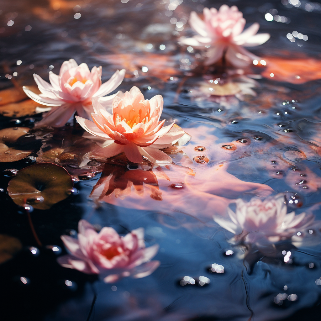 Beautiful flower petals reflecting in water