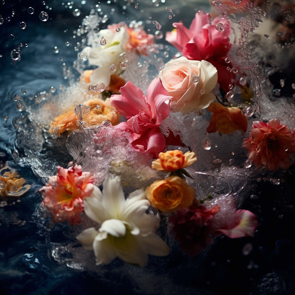 Vibrant flower petals floating in water