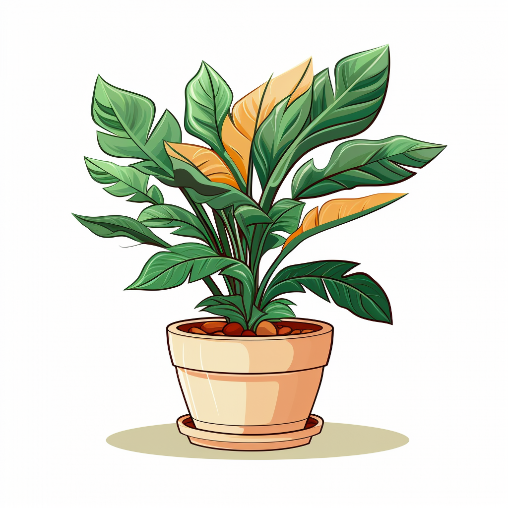 Flower Pot with Room Plant Cartoon