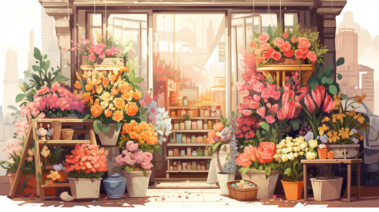 Colorful flower shop illustration