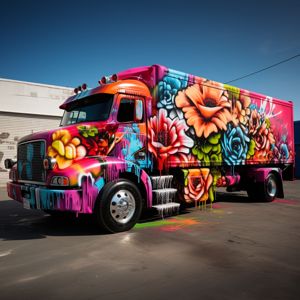 Colorful flower spray painted truck