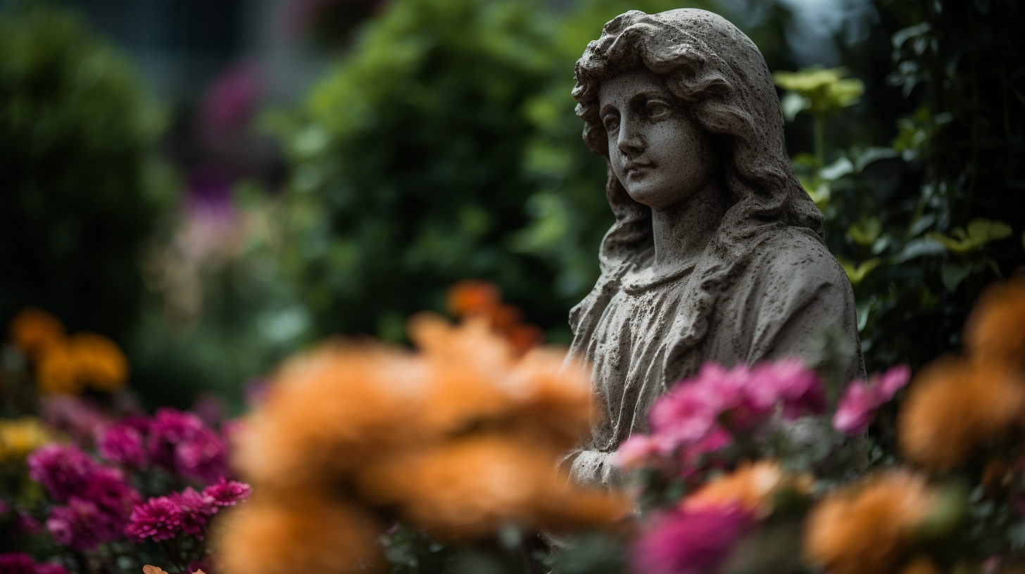 Colorful flower statue surrounded by nature