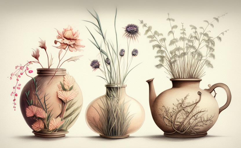 Colorful flower vase painting with grass