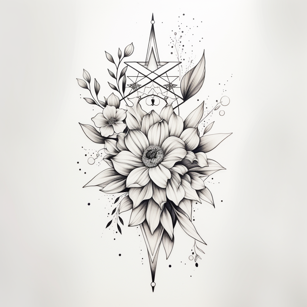 Beautiful flowers tattoo with geometric shapes