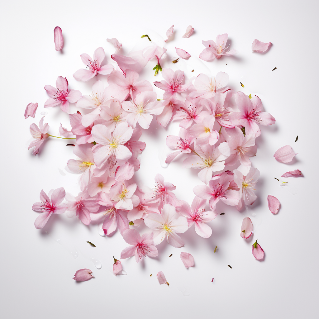 Blooming flowers petals on white background