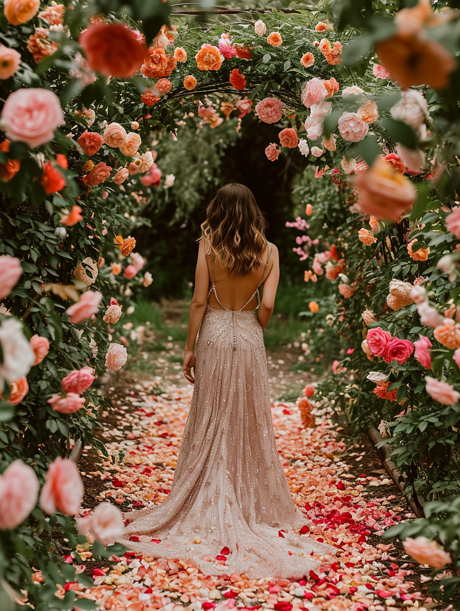 Woman in Maxi Dress Among Flowers